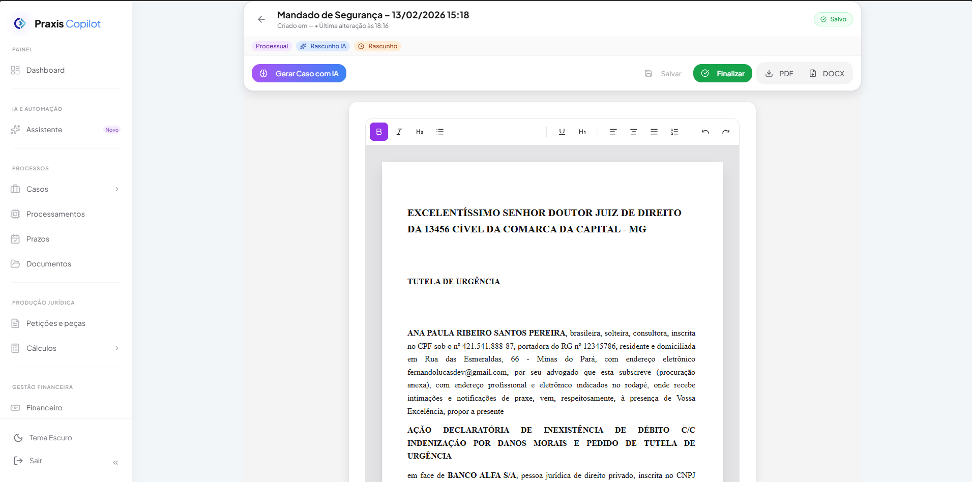 Praxis Copilot - editor de documentos